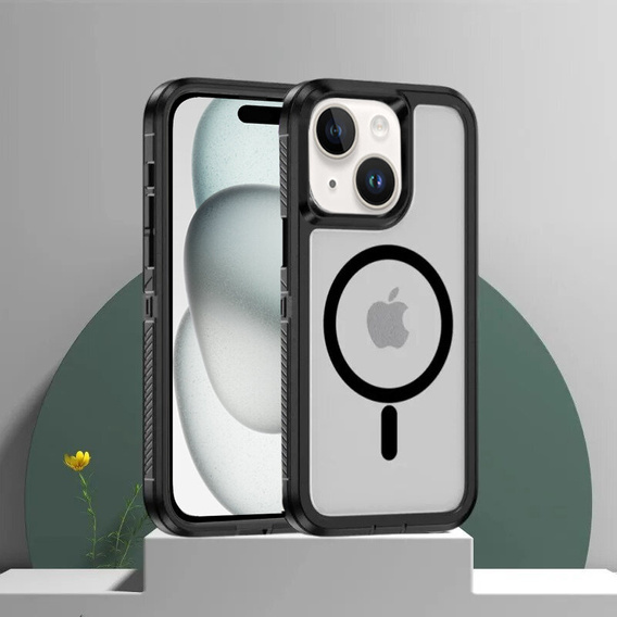 Чохол з рамкою для iPhone 15, для MagSafe, прозорий / чорний