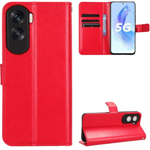 Откидной чехол для Honor 90 Lite 5G, Crazy Horse Wallet, красный
