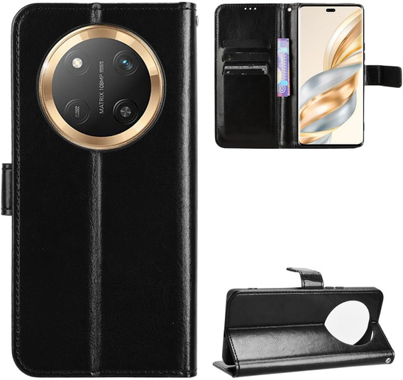 Футляр з клапаном для Honor Magic 7 Lite, Crazy Horse Wallet, чорний