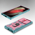 Чехол NOX Camera Slide Samsung Galaxy S24 Ultra, CamShield Slide, зеленый / розовый