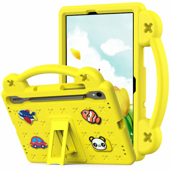 Детский чехол для Samsung Galaxy Tab S10 Lite / S10 FE / S9 FE, Cute Patterns, с подставкой, жёлтая