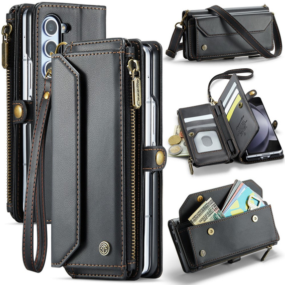Чохол CASEME для Samsung Galaxy Z Fold6 5G, RFID Leather Wallet з плечовим ременем, чорний