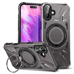 Чехол для iPhone 16, бронированный с подставкой и ручкой-планшетом, серый