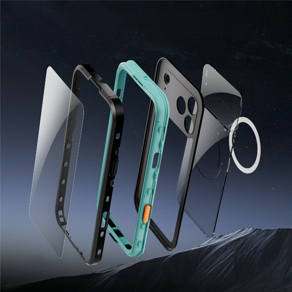 Чохол для iPhone 17 Pro Max, водонепроникний IP68, SHELLBOX MagSafe, синій