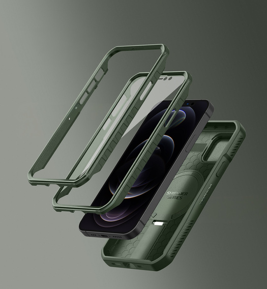 Бронированный чехол для iPhone 12 / iPhone 12 Pro, Dexnor CamProtect MagSafe, зелёный (Две рамки)