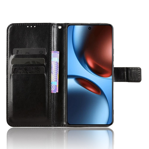 Футляр з клапаном для Realme GT 7 / 7T, Crazy Horse Wallet, чорний