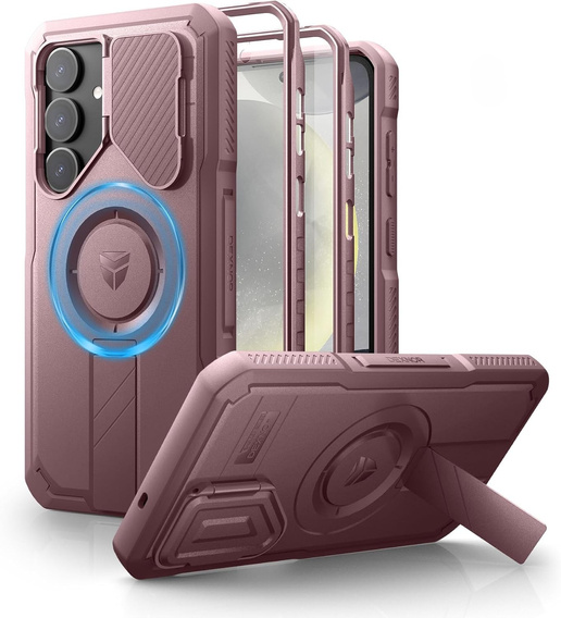 Бронированный чехол для Samsung Galaxy S25+ Plus, Dexnor CamProtect MagSafe, розовый (Две рамки)