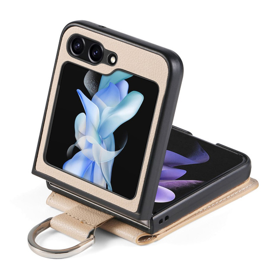 Чохол для Samsung Galaxy Z Flip7 FE / Z Flip6, Card Slot Ring Case, бежевий