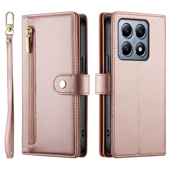Откидной чехол для Xiaomi 14T Pro, Wallet Zipper Pocket, розовый