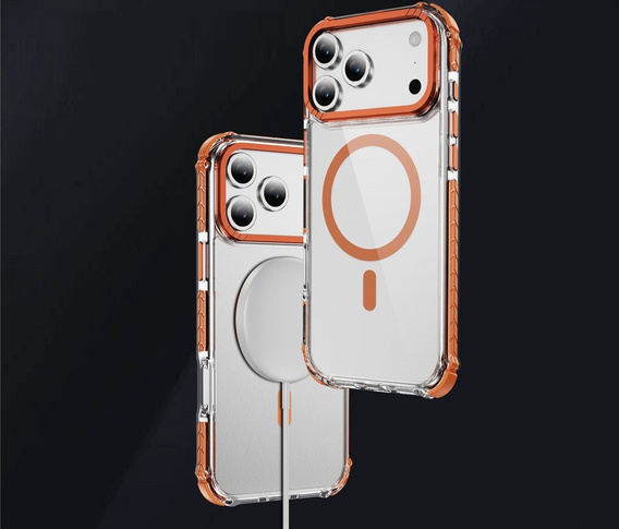 Броньований чохол MagSafe прозорий з помаранчевими боковинами для iPhone 17 Pro Max