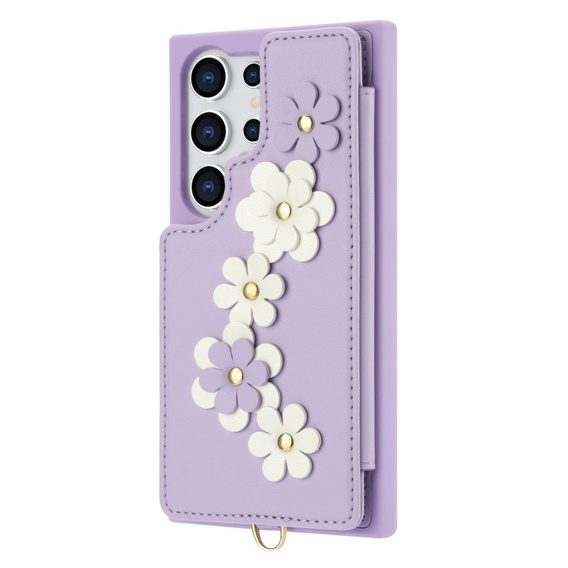 Чехол для Samsung Galaxy S25 Ultra, Leather Flower Card Slot, фиолетовый