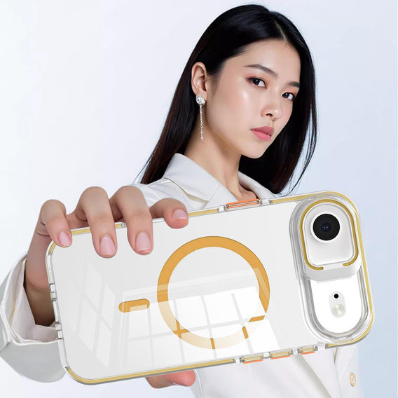 Чехол для iPhone Air, для MagSafe, с подставкой, прозрачный с золотыми вставками