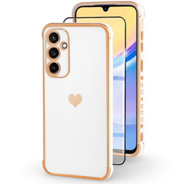 Чехол для Samsung Galaxy A15 4G / 5G, Electro heart, белый + полное клеевое керамическое стекло