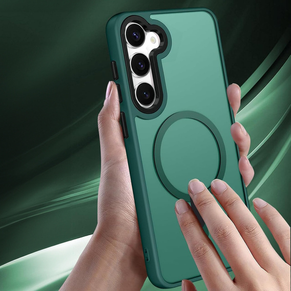 Чехол для Samsung Galaxy S21 FE, для MagSafe, ERBORD Matt Case, зелёная + стекло для экрана