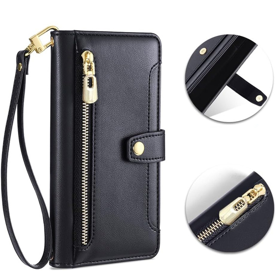 Откидной чехол для iPhone 16E, Wallet Zipper Pocket, чёрный
