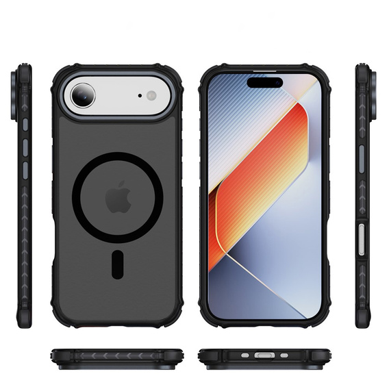 Матовый чехол для iPhone Air, бронированный, для MagSafe, дымчатый с черными боками