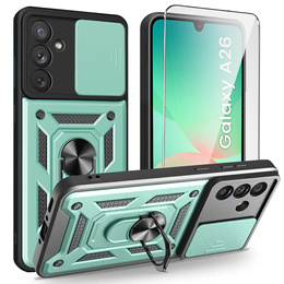 Бронированный чехол для Samsung Galaxy A26, CamShield Slide, зелёный + закаленное стекло 9H