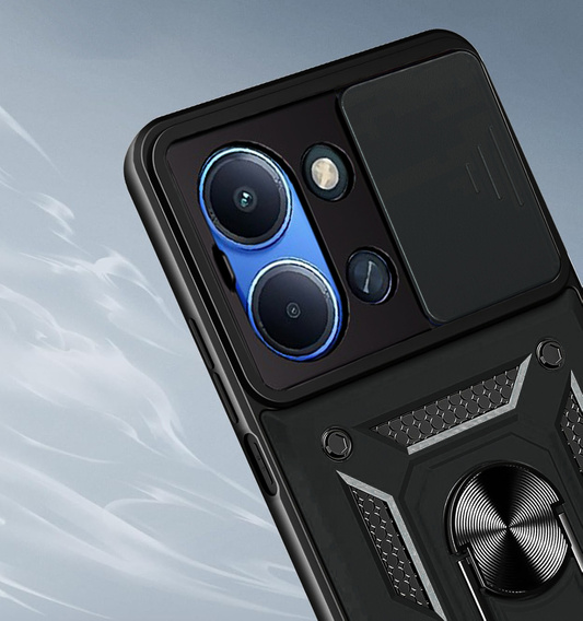Бронированный чехол для Xiaomi Redmi 15C 4G/LTE, с защитой камеры, с подставкой, черный