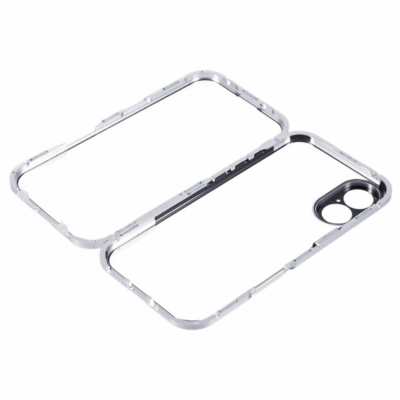 Чехол для iPhone 16, Magnetic Dual Glass, серебряный