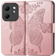 Откидной чехол для Infinix Hot 50i 4G, Butterfly, розовый rose gold