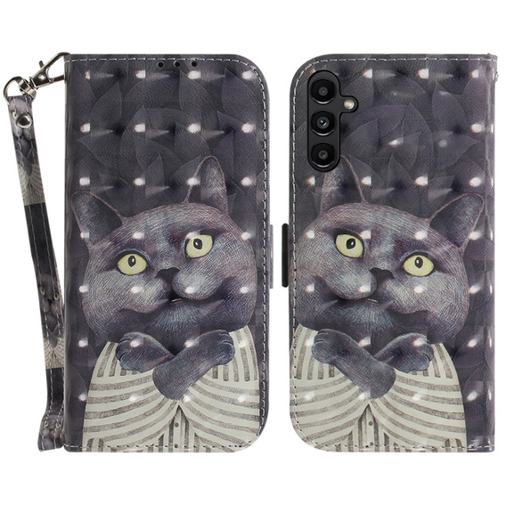 Откидной чехол для Samsung Galaxy A25 5G, Cat, серый+ 9H стекло