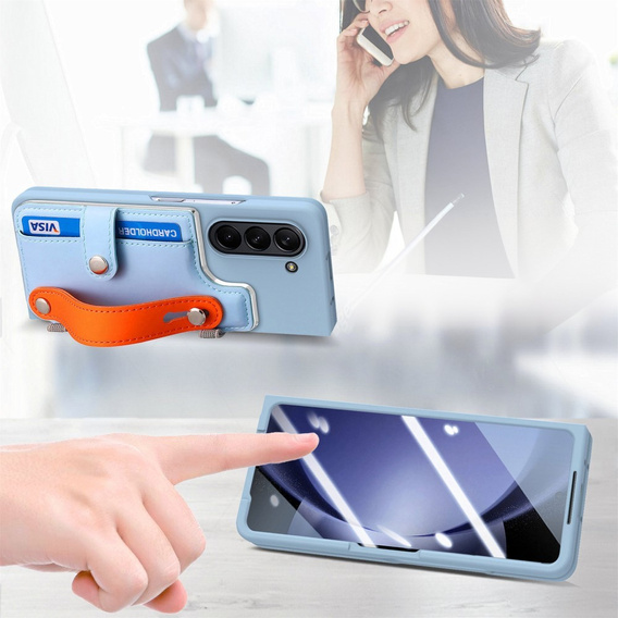 Чохол для Samsung Galaxy Z Fold 5 5G, з підставкою, склом та стилусом, шкіряний, чорний