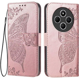 Откидной чехол для Xiaomi Redmi 14C / Xiaomi Poco C75, Butterfly, розовый rose gold