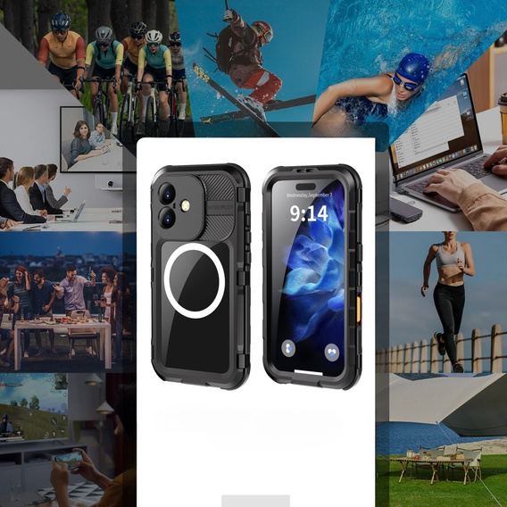 IP68 Водонепроницаемый чехол для iPhone 16, SHELLBOX MagSafe, чёрный
