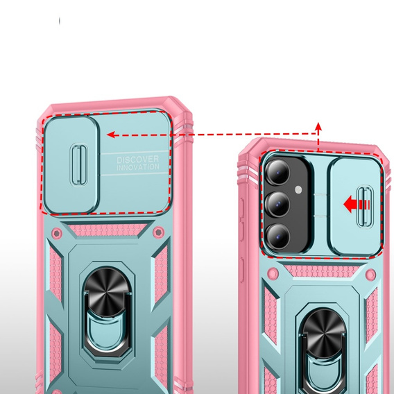Чехол NOX Camera Slide Samsung Galaxy S23 FE, CamShield Slide, зелёный / розовый