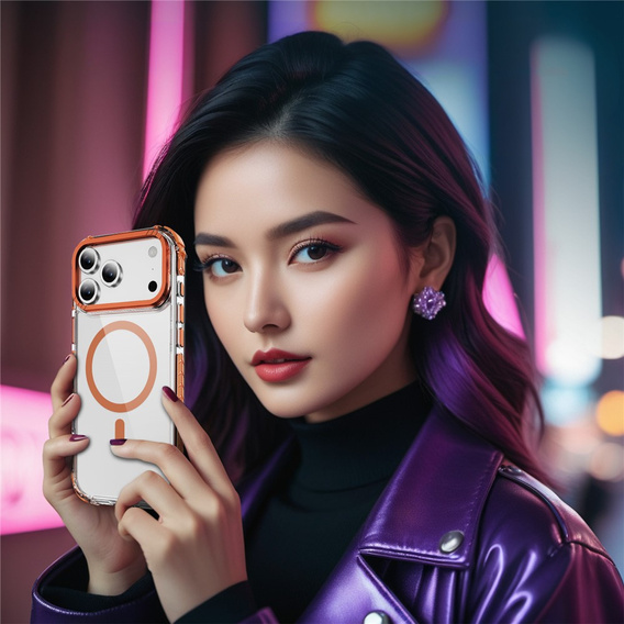 Броньований чохол MagSafe прозорий з помаранчевими боковинами для iPhone 17 Pro Max