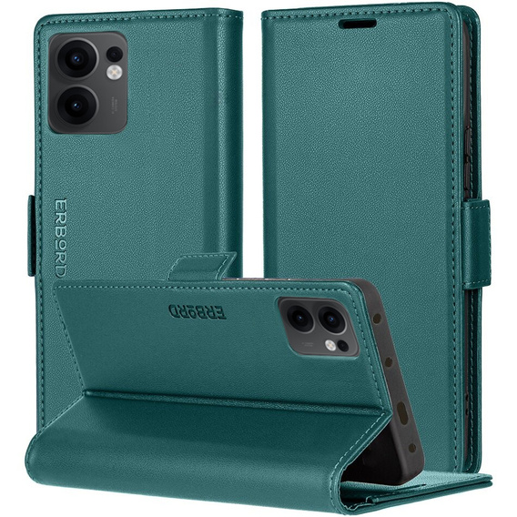 Чохол для Oppo Reno 13F / Oppo Reno 13FS, ERBORD Glossy Litchi, гаманець з клапаном, зелений