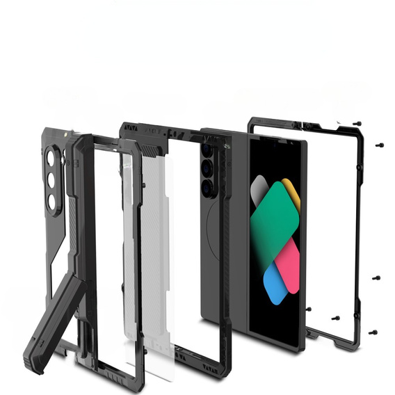 Бронированный чехол для Samsung Galaxy Z Fold6 5G, алюминиевый, с подставкой и местом для стилуса, чёрный