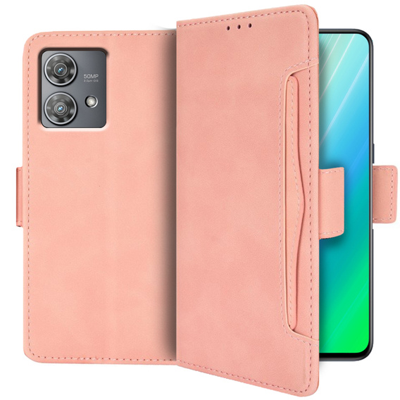 Футляр з клапаном для Motorola Edge 40 Neo, Card Slot, рожевий