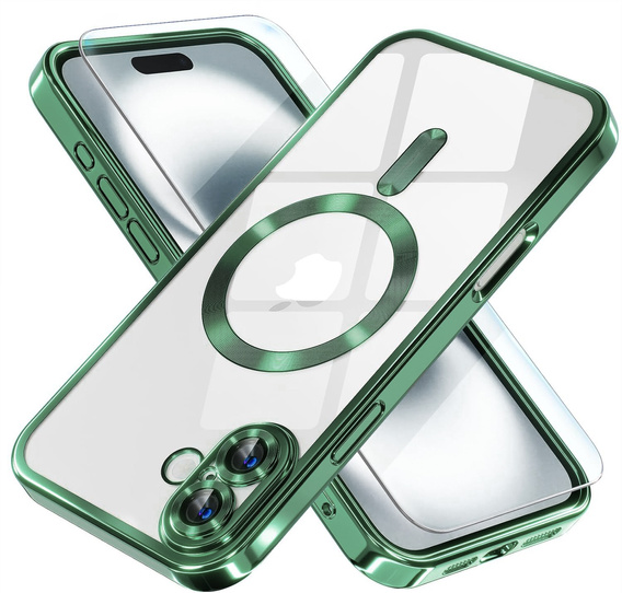 Чохол для iPhone 16 Plus, Electro MagSafe, зелений + Скло на екран