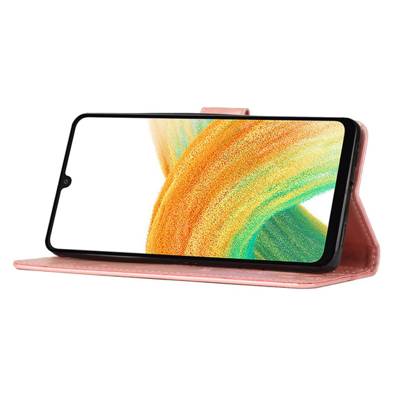 Откидной чехол для Samsung Galaxy A25 5G, Butterfly Flower, розовый rose gold + 9H стекло  