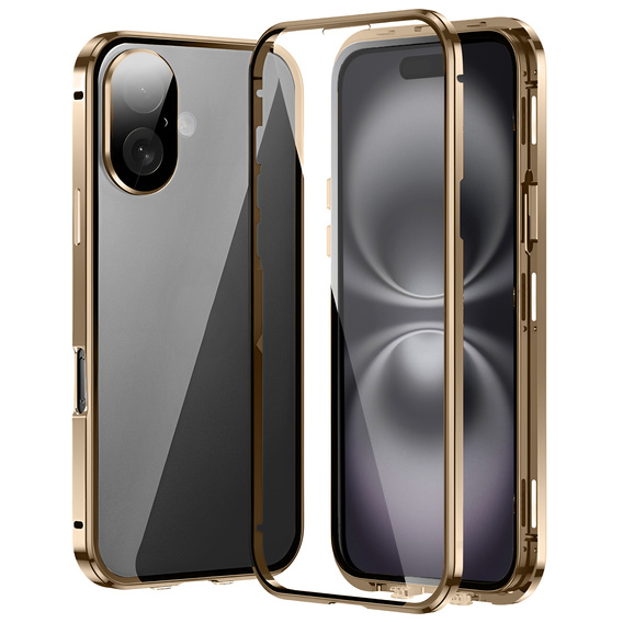Чехол для iPhone 16, Magnetic Dual Glass, золотой