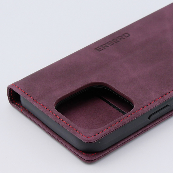 Чехол для iPhone 15 Pro Max, ERBORD Vintage, бумажник с клапаном, красный