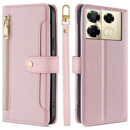 Откидной чехол для Infinix Note 40 Pro, Wallet Zipper Pocket, розовый