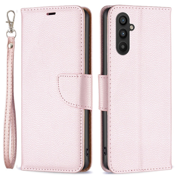 Откидной чехол для Samsung Galaxy A25 5G, Wallet Litchi Leather, розовый + 9H стекло 