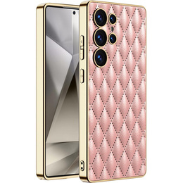 Чохол для Samsung Galaxy S25 Ultra, Leather Rhombus, рожевий