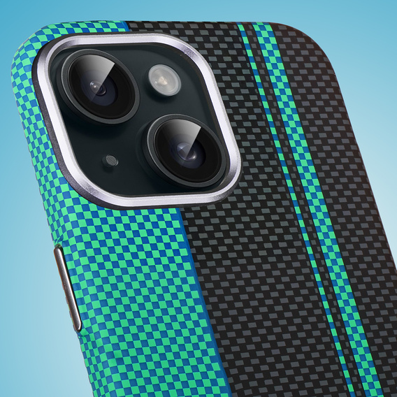 Чехол для iPhone 13, Carbon Fiber MagSafe, черный / синий