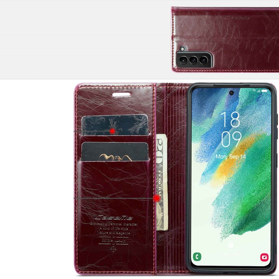 Флип-кейс CASEME для Samsung Galaxy S21 FE, Waxy Textured, красный