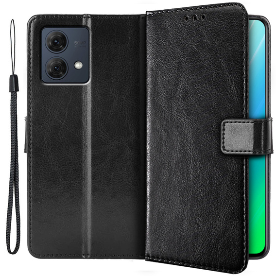 Откидной чехол для Motorola Moto G84 5G, Crazy Horse Wallet, чёрный