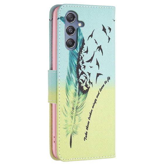Откидной чехол для Samsung Galaxy M34, Wallet, feather, синий