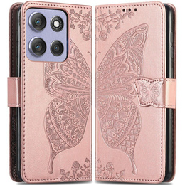 Чохол-книжка для Motorola Moto G86 Power 5G, Butterfly, рожевий rose gold