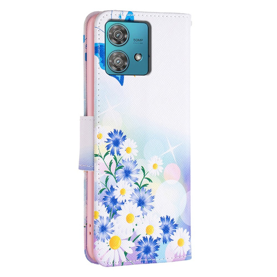 Откидной чехол для Motorola Edge 40 Neo, Wallet, butterfly & flowers, белый