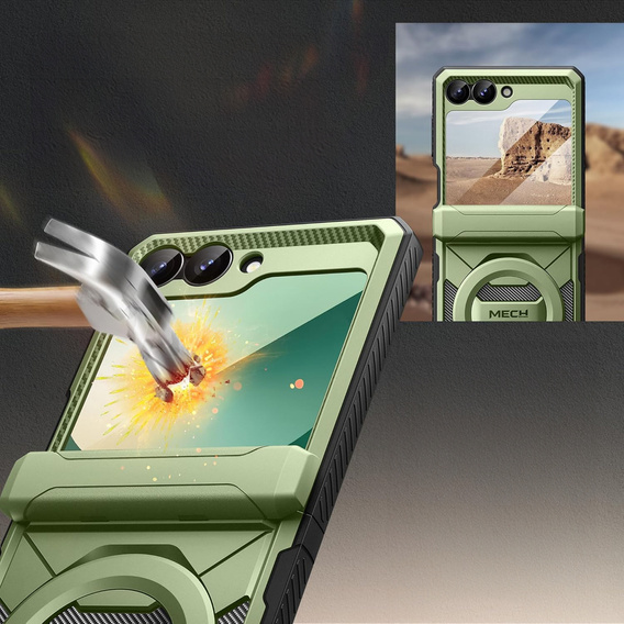 Чехол Tongate MECH с MagSafe для Samsung Galaxy Z Flip7 FE / Z Flip6, зеленый