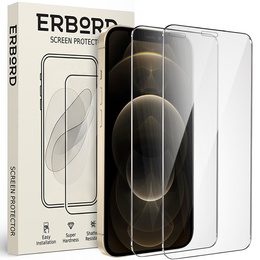 2x Закаленное стекло для iPhone 12/12 Pro, ERBORD 9H Hard Glass на экране