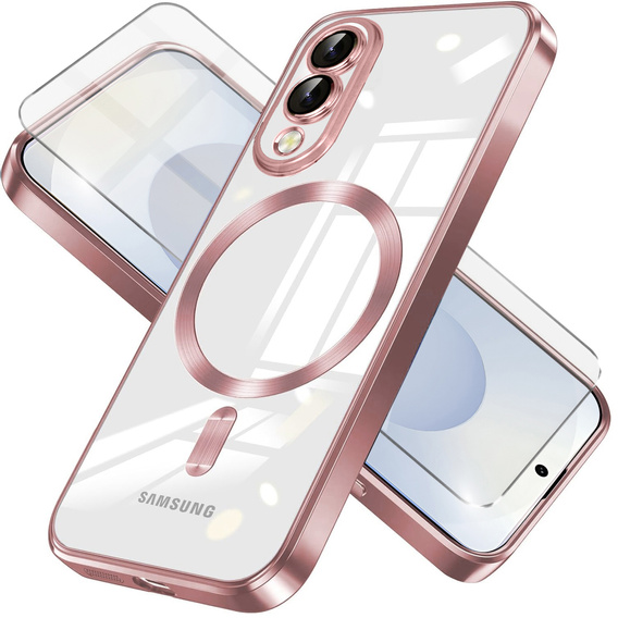 Чехол для Samsung Galaxy S25 Edge, Electro MagSafe, розовый rose gold + стекло для экрана