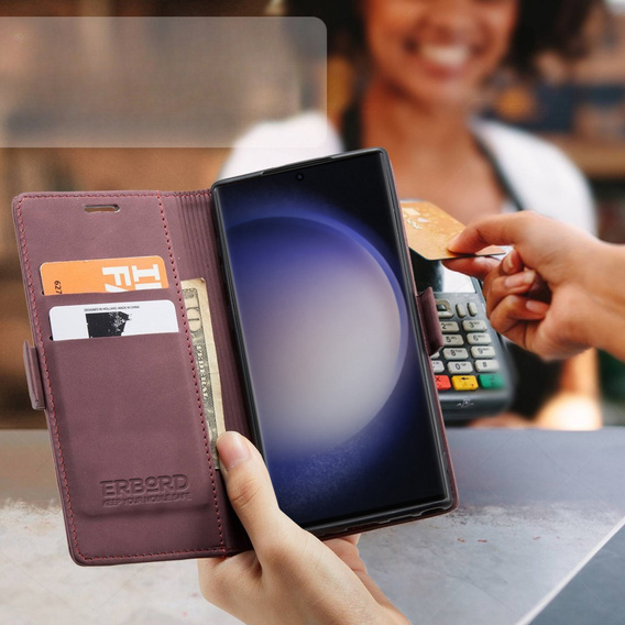 Чохол для Samsung Galaxy S23 Ultra, ERBORD Vintage, гаманець з клапаном, червоний